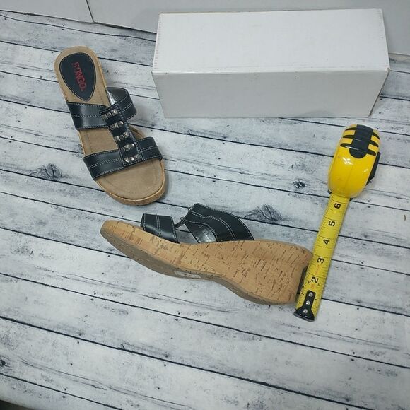 Bongo Platform Wedge Heel Sandals Size7.5, Black Studded Straps, Slip-on - Picture 7 of 8